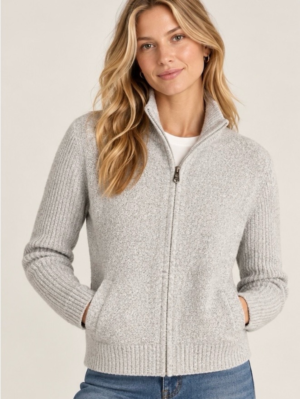 Barefoot Dreams Heather Gray Zip Front Cozy Knit Cardigan Size Medium